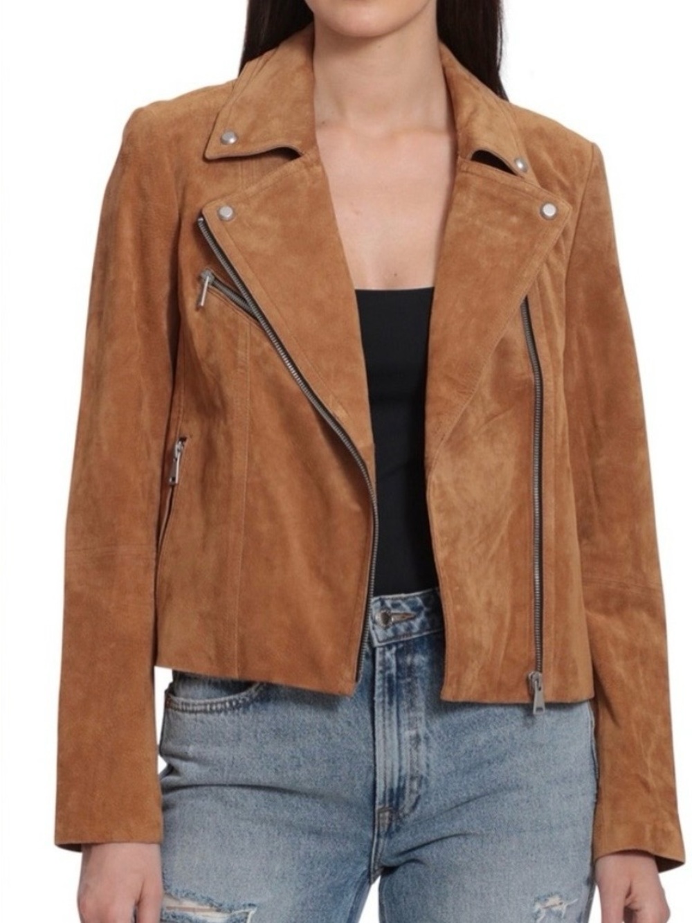 bagatelle Tan Suede Asymmetric Moto Jacket Size Large Brand New